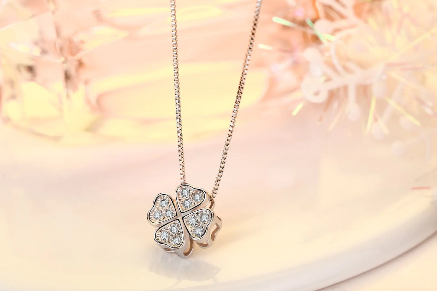 925 Silver Clover Necklace with Copper Pendant