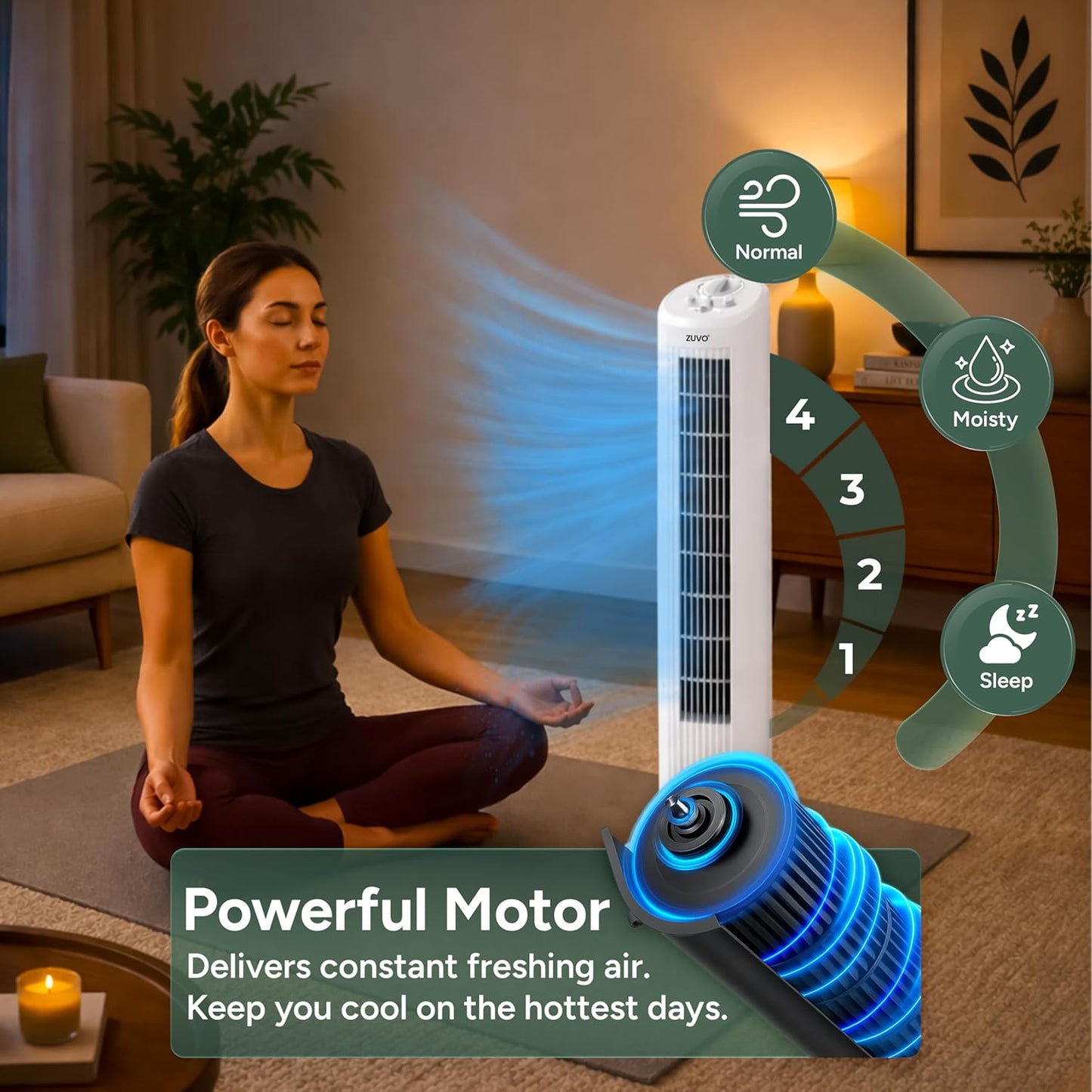 30" Tower Fan for Bedroom | Quiet Bladeless Oscillating Standing Fan, 3 Speeds, 90° Wide Oscillation, 2-Hour Timer | Home, Living Room & Office | White
