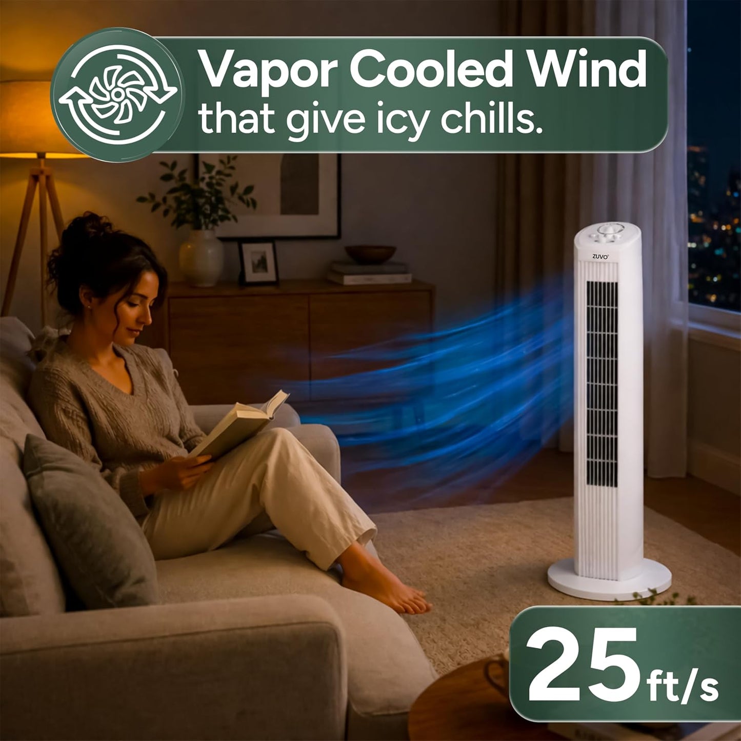 30" Tower Fan for Bedroom | Quiet Bladeless Oscillating Standing Fan, 3 Speeds, 90° Wide Oscillation, 2-Hour Timer | Home, Living Room & Office | White
