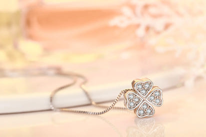 925 Silver Clover Necklace with Copper Pendant