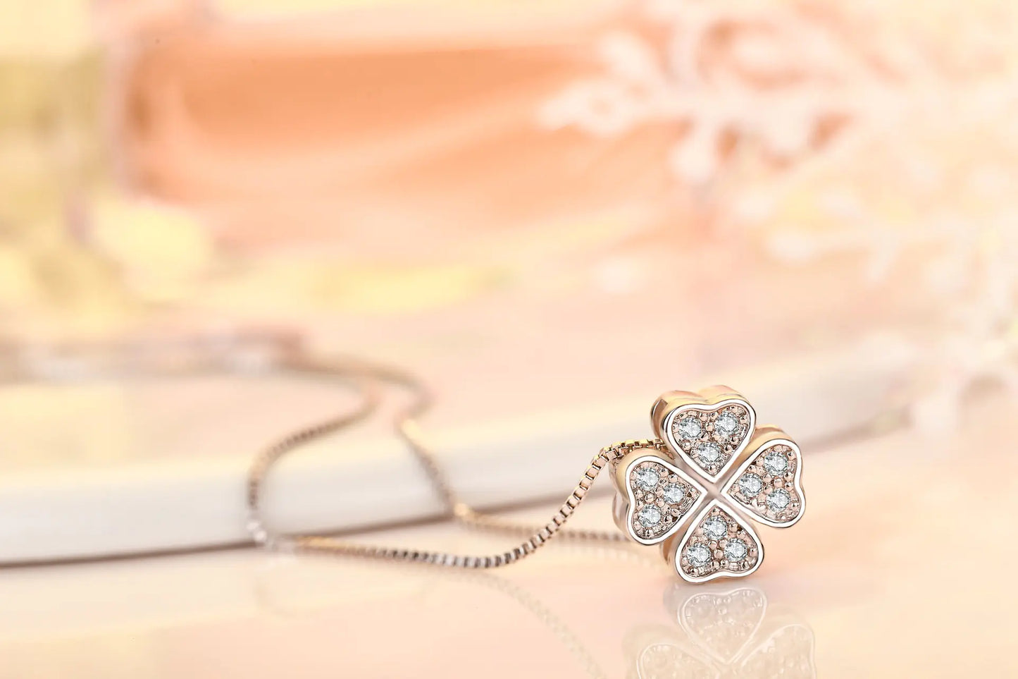 925 Silver Clover Necklace with Copper Pendant