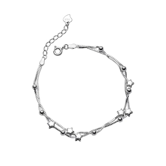 S925 Sterling Silver Double Layer Star Bracelet for Women