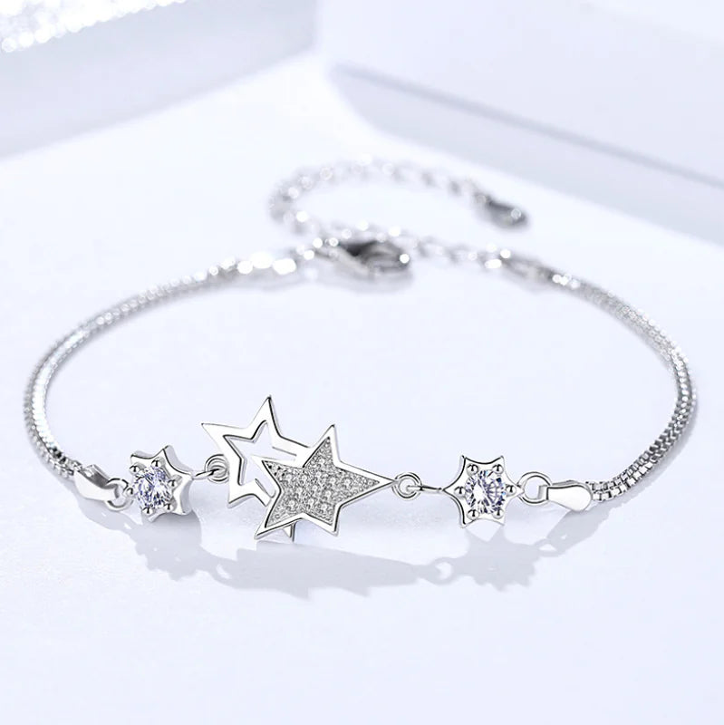 Damira 925 Sterling Silver Double Layer Star Bracelet