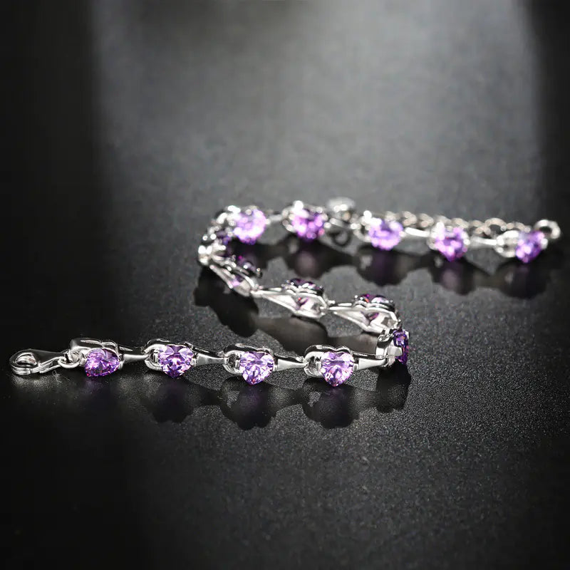 925 Sterling Silver Bracelet with Purple Diamonds