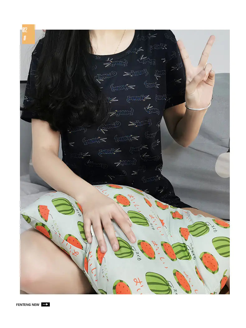 Cute Cartoon Crocodile Short Sleeve Pajama Set (2pcs)
