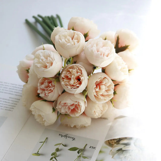 27-Head Tea Rose Bridal Bouquet for Home Decor