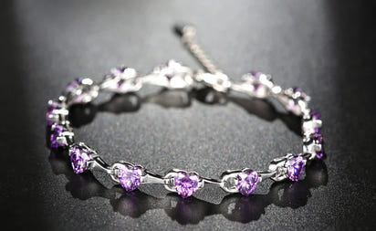 925 Sterling Silver Bracelet with Purple Diamonds
