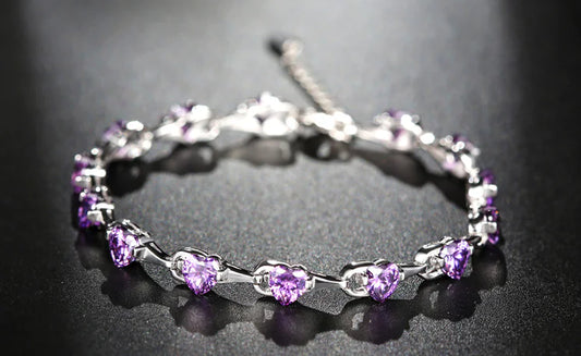 925 Sterling Silver Bracelet with Purple Diamonds
