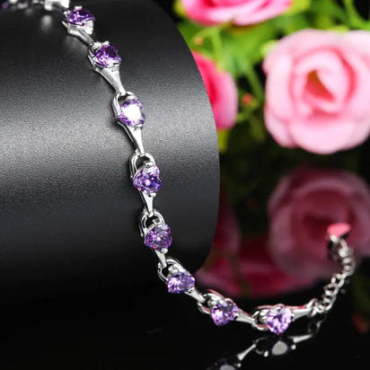 925 Sterling Silver Bracelet with Purple Diamonds