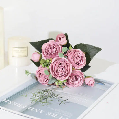 Artificial 5-Head Persian Rose Bouquet for Weddings