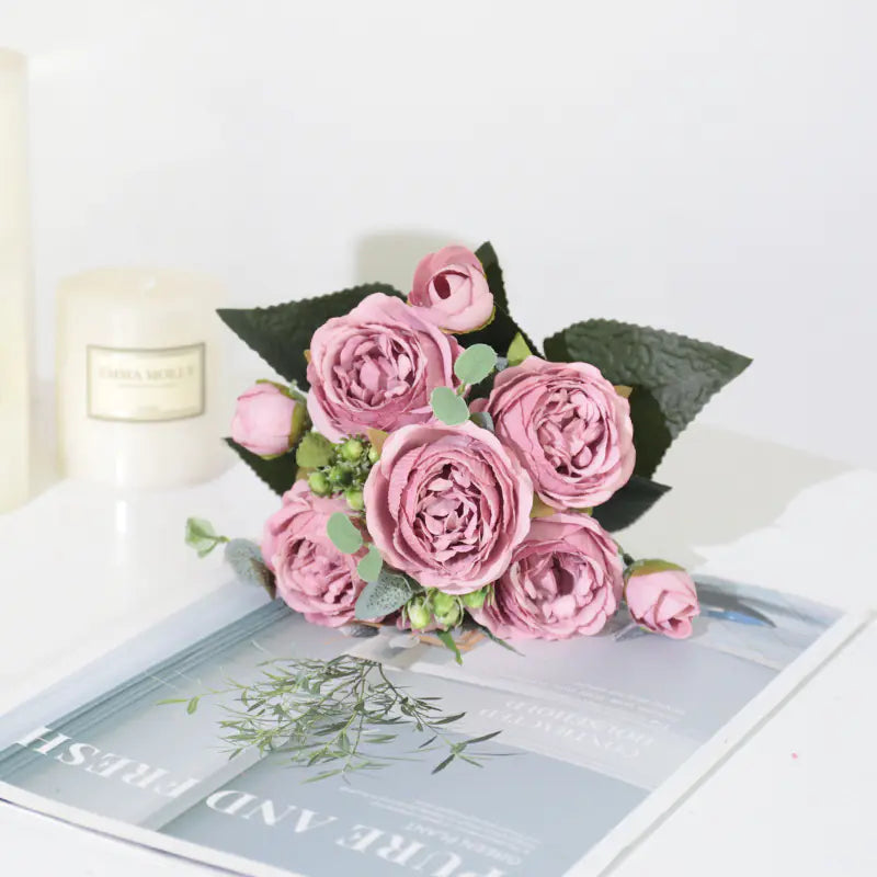 Artificial 5-Head Persian Rose Bouquet for Weddings