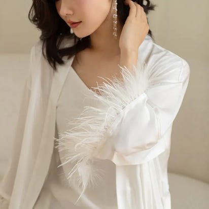 Women's Ice Silk Feather Pajama Set (Two Pieces)