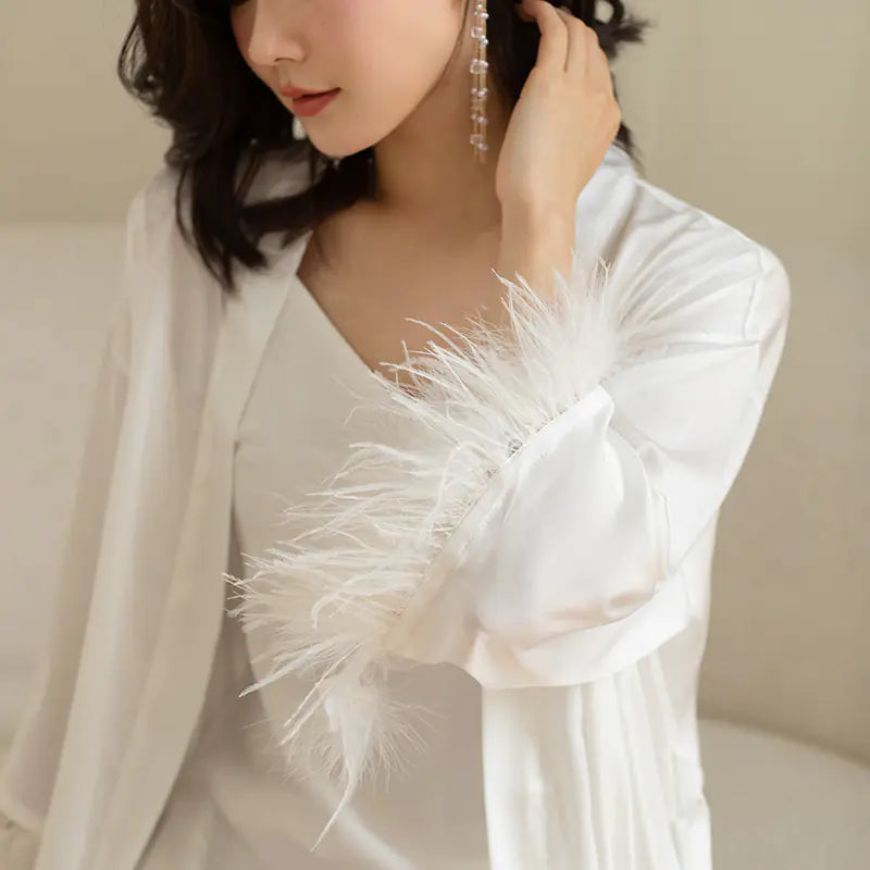 Women's Ice Silk Feather Pajama Set (Two Pieces)