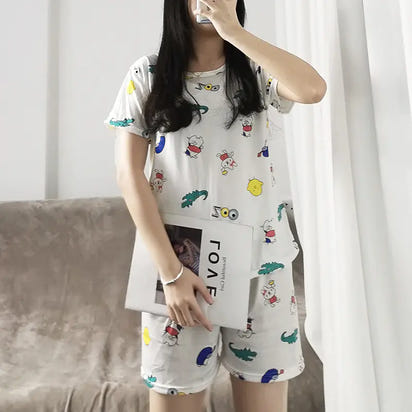 Cute Cartoon Crocodile Short Sleeve Pajama Set (2pcs)