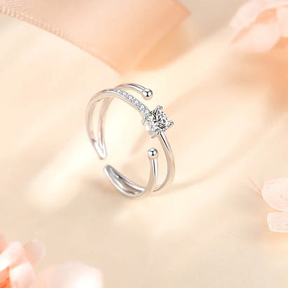 Double-layer Sterling Silver 925 Ring with Zircon Star