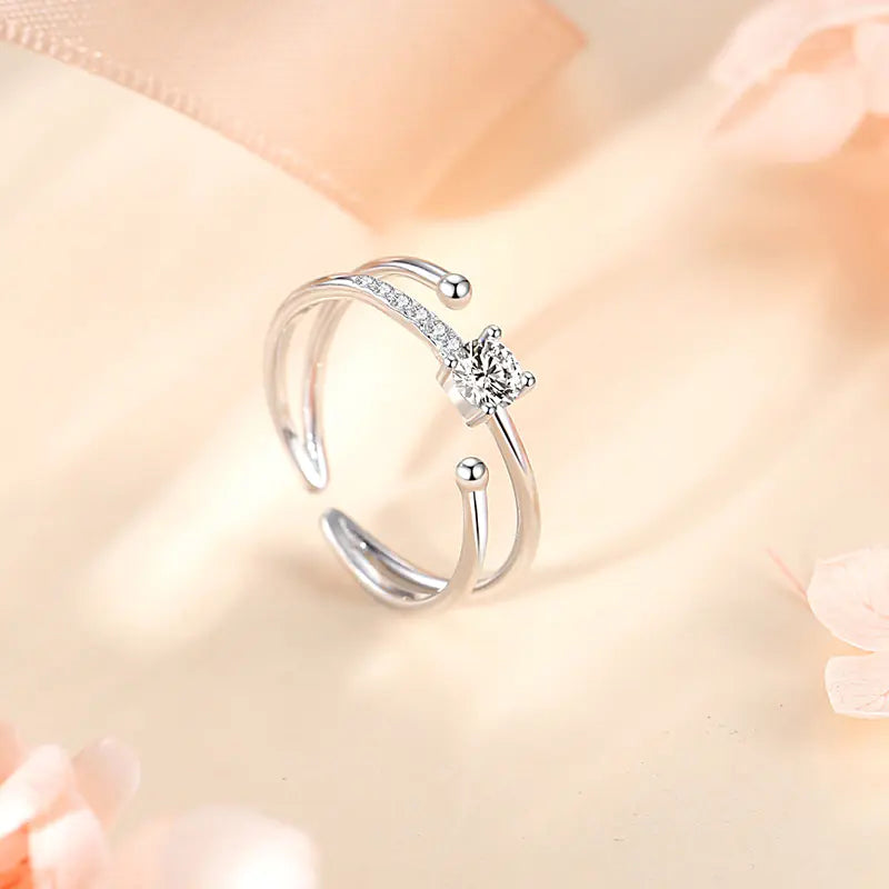 Double-layer Sterling Silver 925 Ring with Zircon Star