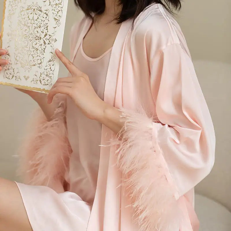 Women's Ice Silk Feather Pajama Set (Two Pieces)