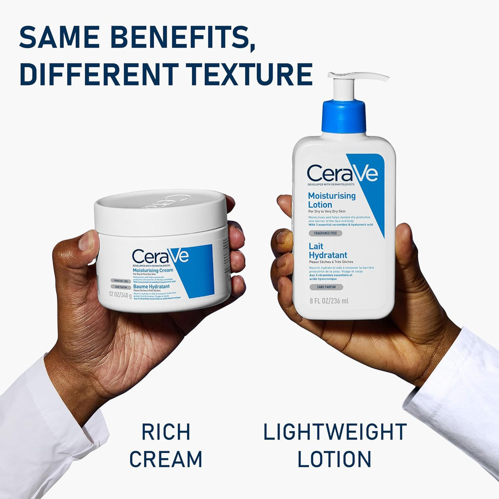 Moisturising Cream, Face & Body, with 3 Essential Ceramides & Hyaluronic Acid for Dry to Very Dry Skin, Developed with Dermatologists, Fragrance-Free, 454G/16Oz