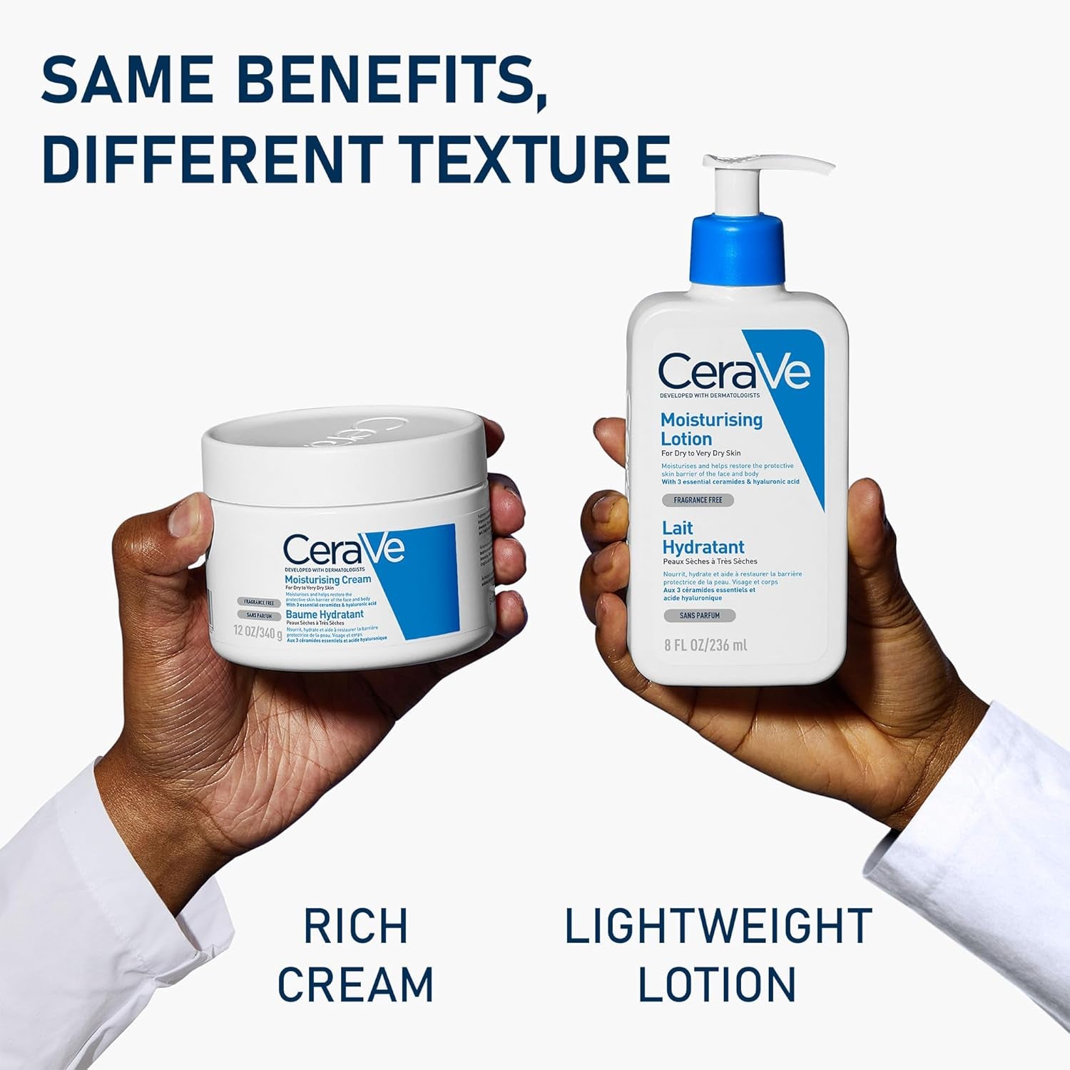 Moisturising Cream, Face & Body, with 3 Essential Ceramides & Hyaluronic Acid for Dry to Very Dry Skin, Developed with Dermatologists, Fragrance-Free, 454G/16Oz