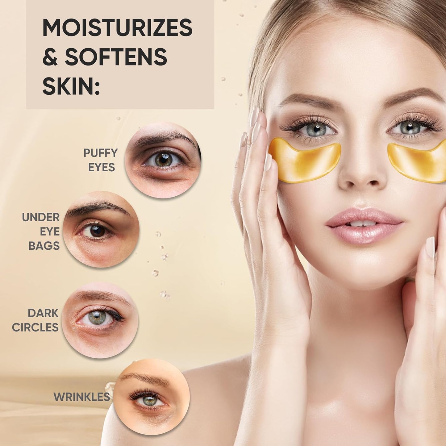 20Pcs/10 Pairs 24K Gold Eye Mask Collagen under Eye Mask Patches for Dark Circle Puffiness, Refresh, Revitalizing, Travel, Wrinkles, Eye Patches for Women Men