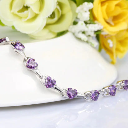 925 Sterling Silver Bracelet with Purple Diamonds