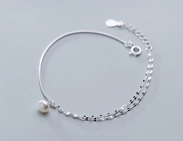 S925 Silver Double Layer Pearl Bracelet for Women
