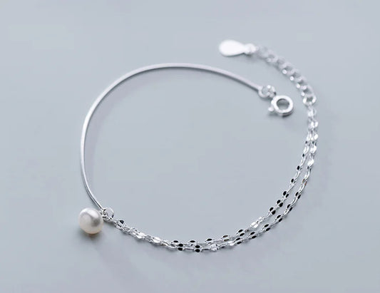 S925 Silver Double Layer Pearl Bracelet for Women
