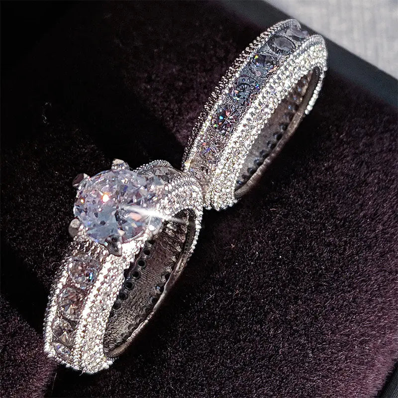 Zircon Ring Set with Diamonds, 925 Sterling Silver